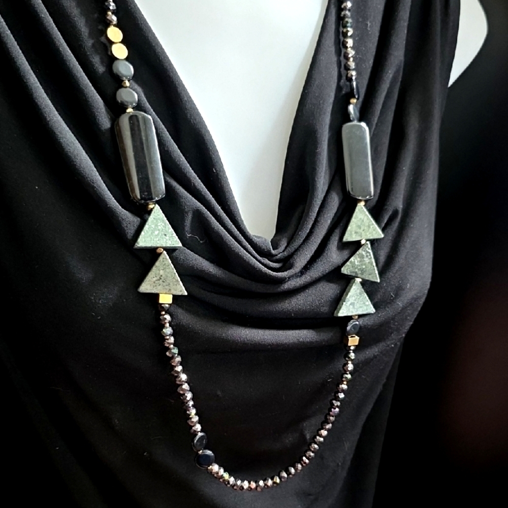 NWT Nakamol Geometric Long Black Necklace